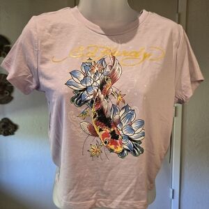 Ed Hardy Light Purple Koi Fish Cropped Tee